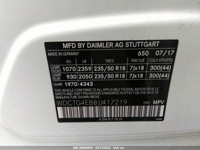 2018 Mercedes-Benz GLA-Class, VIN: WDCTG4EB8JJ417219