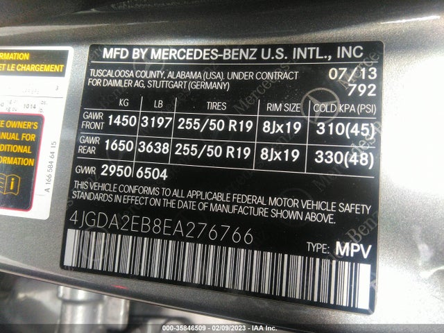 2014 Mercedes-Benz M-Class, VIN: 4JGDA2EB8EA276766