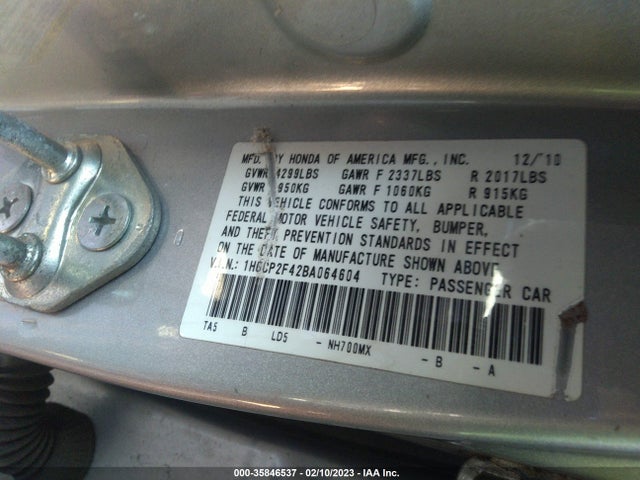 2011 HONDA ACCORD SDN LX-P VIN: 1HGCP2F42BA064604