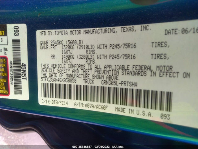 2016 Toyota Tacoma, VIN: 5TFCZ5AN4GX038858