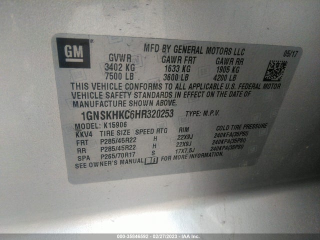 Chevrolet Suburban Lt 2017 1GNSKHKC6HR320253 Image 11
