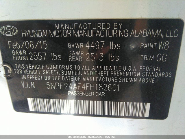 Hyundai Sonata 2.4l Se 2015 5NPE24AF4FH182601 Image 9