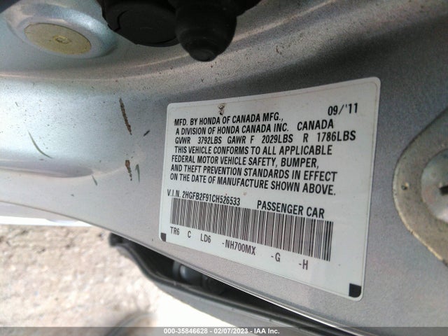 2012 HONDA CIVIC SDN EX-L VIN: 2HGFB2F91CH526533