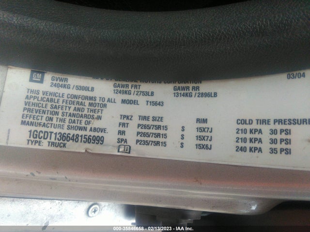 2004 CHEVROLET COLORADO LS VIN: 1GCDT136648156999