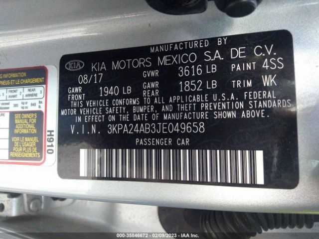 3KPA24AB3JE049658 KIA RIO LX