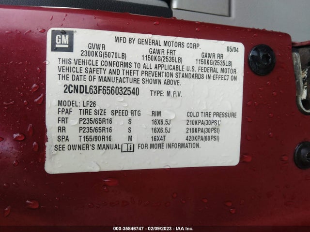 Chevrolet EQUINOX LT 2005 2CNDL63F656032540 Image 10