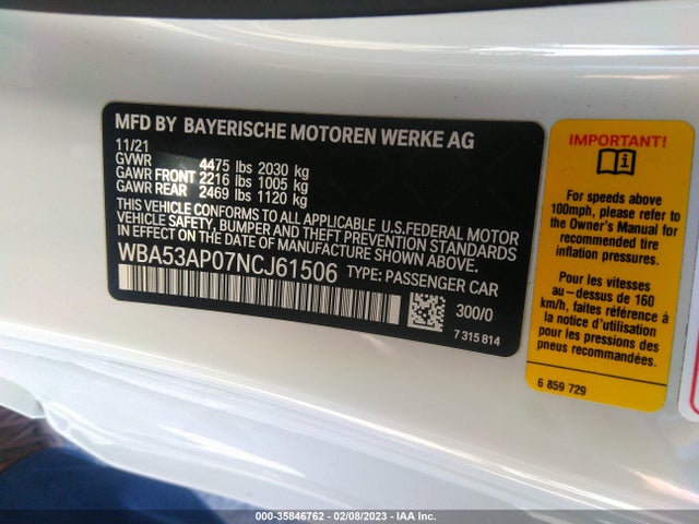 BMW 4 Series 430i 2022 аукцион фото