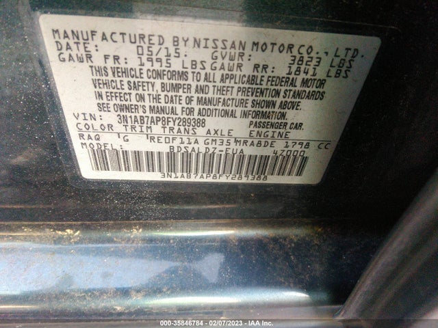 2015 NISSAN SENTRA SV VIN: 3N1AB7AP8FY289388