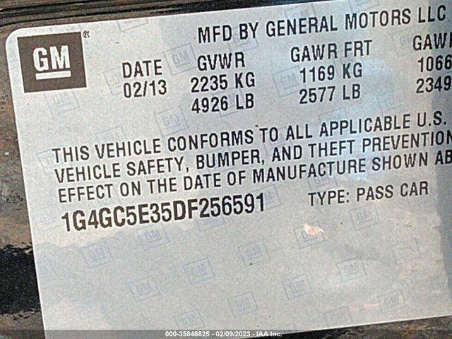 2013 BUICK LACROSSE LEATHER VIN: 1G4GC5E35DF256591