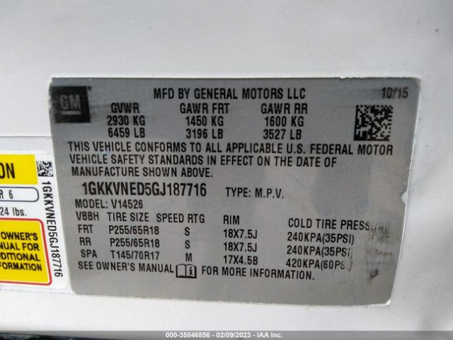 1GKKVNED5GJ187716 GMC ACADIA SLE
