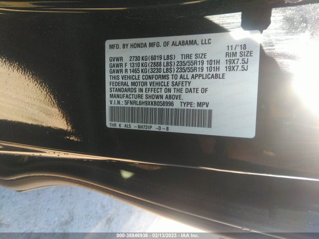 Honda Odyssey Elite 2019 5FNRL6H9XKB058996 Image 10