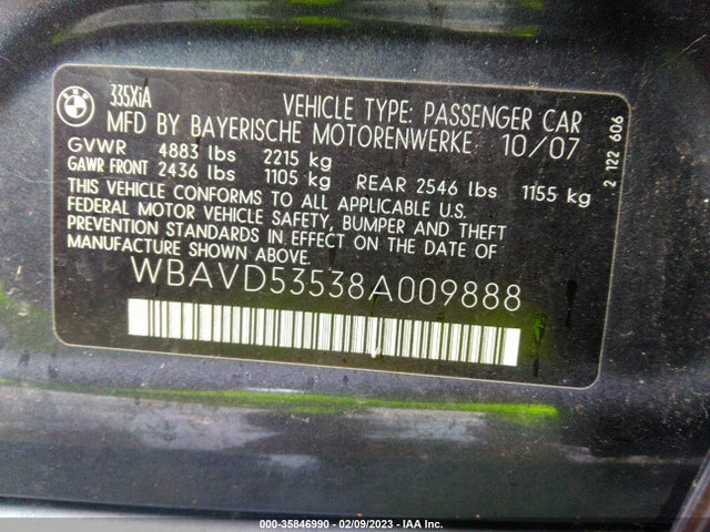 BMW 3 Series 335xi 2008 WBAVD53538A009888 Image 10