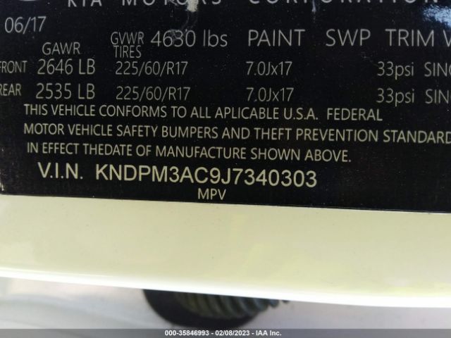 KNDPM3AC9J7340303 KIA Sportage Lx