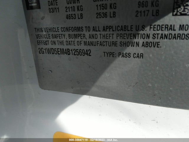2011 CHEVROLET IMPALA POLICE POLICE VIN: 2G1WD5EM4B1256942