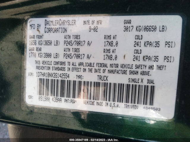 Dodge Ram 1500 St/slt 2003 1D7HA18NX3S142554 Image 9
