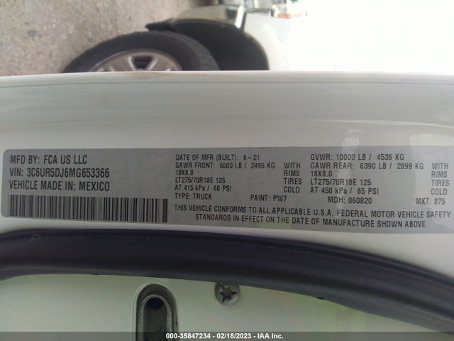2021 Ram 2500, VIN: 3C6UR5DJ6MG653366