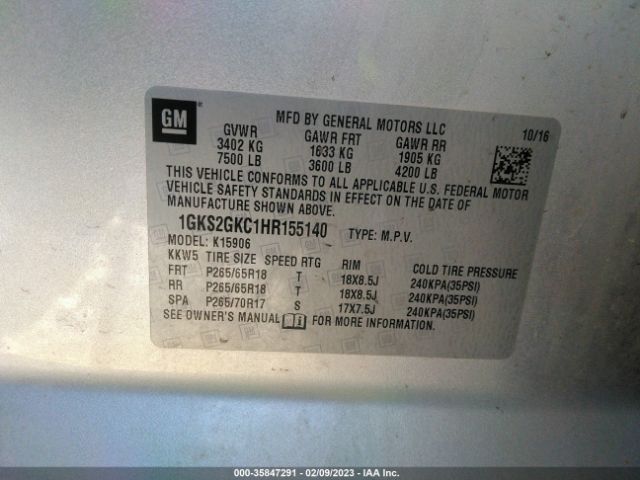 1GKS2GKC1HR155140 GMC Yukon Xl Slt