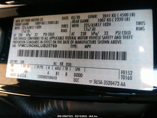 Ford ESCAPE SE 2020 1FMCU9G66LUB25769 Image 9