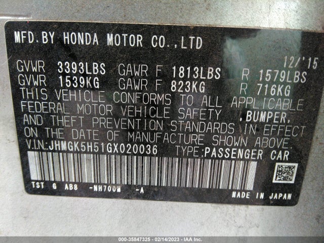 2016 Honda Fit, VIN: JHMGK5H51GX020036