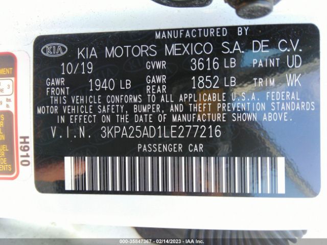 3KPA25AD1LE277216 KIA Rio 5-door S