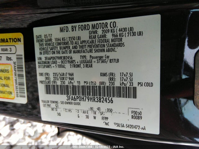 3FA6P0H79HR382456 Ford FUSION SE