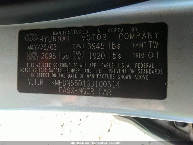 Hyundai ELANTRA GT 2003 KMHDN55D13U100614 Image 10