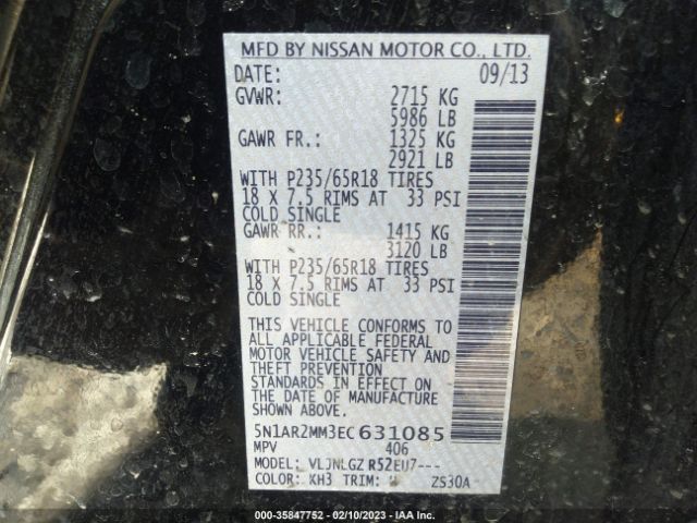 5N1AR2MM3EC631085 Nissan Pathfinder Sl