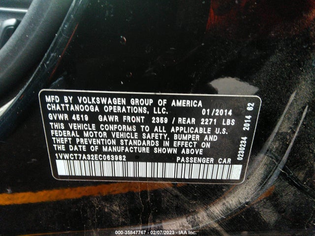 1VWCT7A32EC063982 Volkswagen Passat Sel Premium