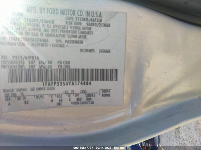 2000 FORD TAURUS SES VIN: 1FAFP55S4YA174484