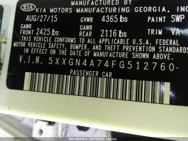 5XXGN4A74FG512760 KIA OPTIMA EX