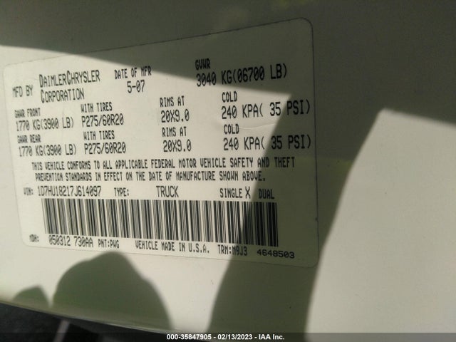 Dodge Ram 1500 Slt 2007 1D7HU18217J614097 Image 10