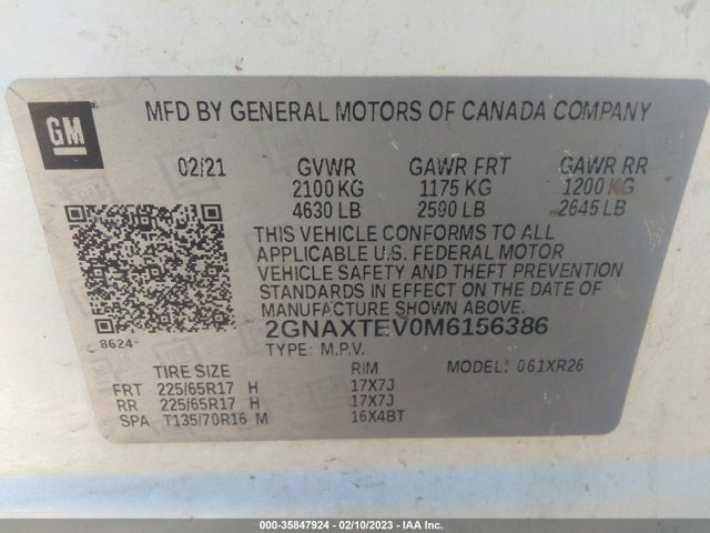Chevrolet EQUINOX LT 2021 2GNAXTEV0M6156386 Image 9