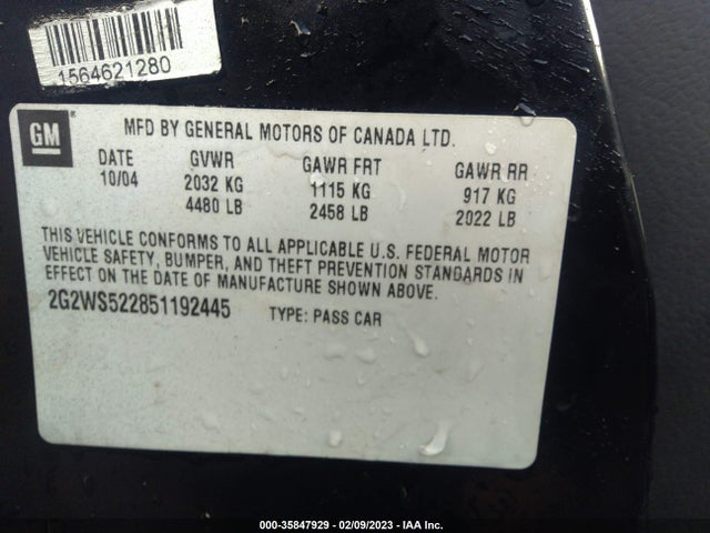 2005 PONTIAC GRAND PRIX GT VIN: 2G2WS522851192445