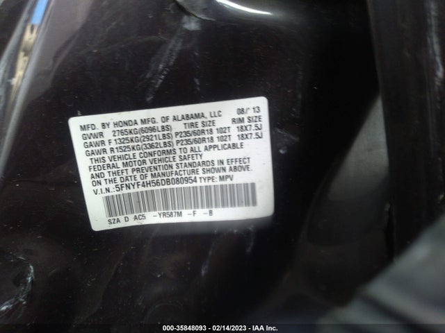 2013 HONDA PILOT EX-L VIN: 5FNYF4H56DB080954