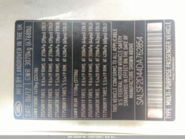 SALSF2D44DA762854 Land Rover Range Rover Sport Hse