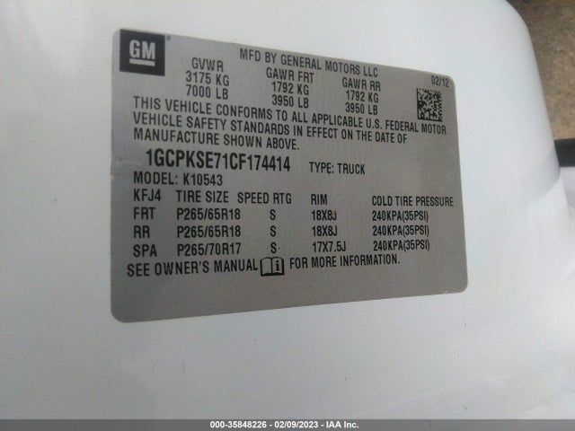 2012 CHEVROLET SILVERADO 1500 LT VIN: 1GCPKSE71CF174414