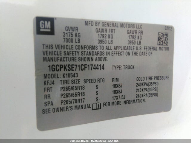 2012 CHEVROLET SILVERADO 1500 LT VIN: 1GCPKSE71CF174414