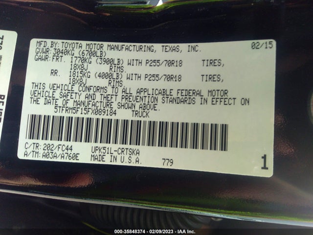 2015 Toyota Tundra, VIN: 5TFRM5F15FX089184