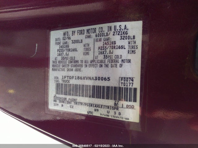 1997 FORD F-150 VIN: 1FTDF186XVNA30065