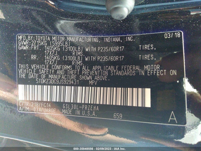 Toyota SIENNA LE 2018 5TDKZ3DC9JS929431 Image 9
