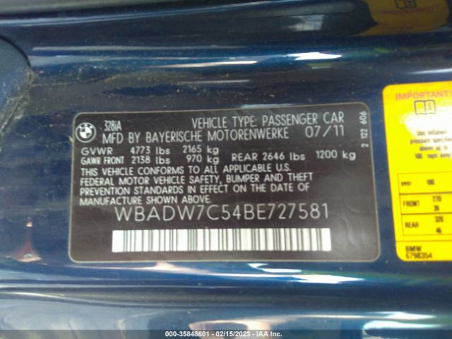 WBADW7C54BE727581 BMW 3 Series 328i