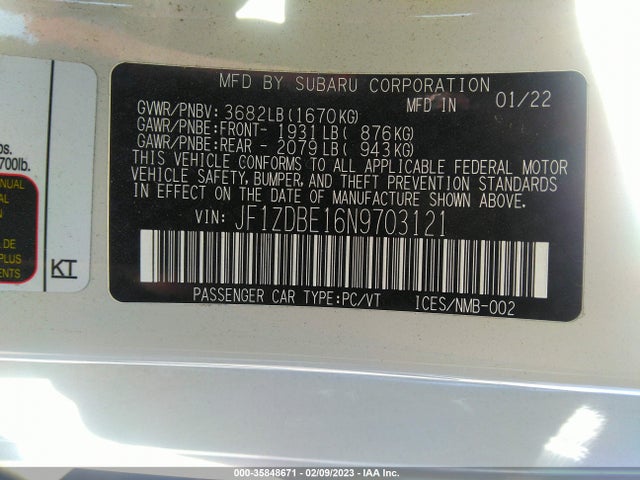 2022 Subaru BRZ, VIN: JF1ZDBE16N9703121