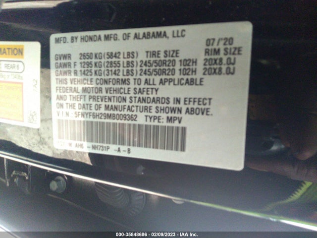 2021 Honda Pilot, VIN: 5FNYF6H29MB009362