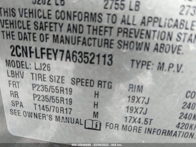 2010 CHEVROLET EQUINOX LTZ VIN: 2CNFLFEY7A6352113