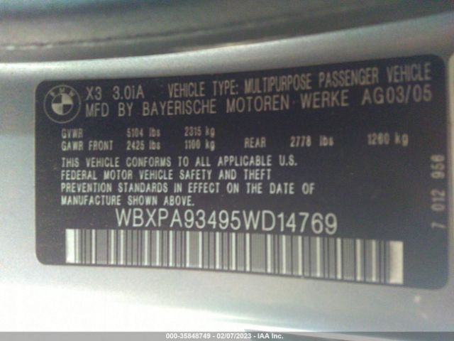 WBXPA93495WD14769 BMW X3 3.0I