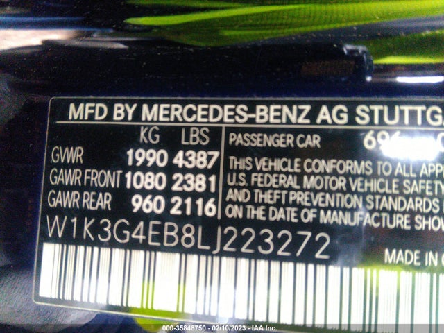 2020 MERCEDES-BENZ A-CLASS A 220 VIN: W1K3G4EB8LJ223272