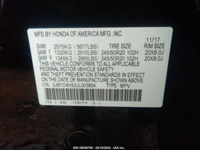 5J8YD4H53JL003894 Acura Mdx W/technology Pkg