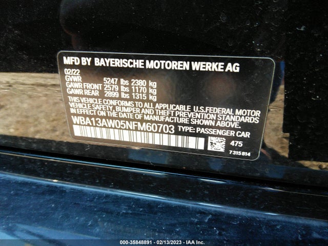 2022 BMW 4 Series, VIN: WBA13AW05NFM60703