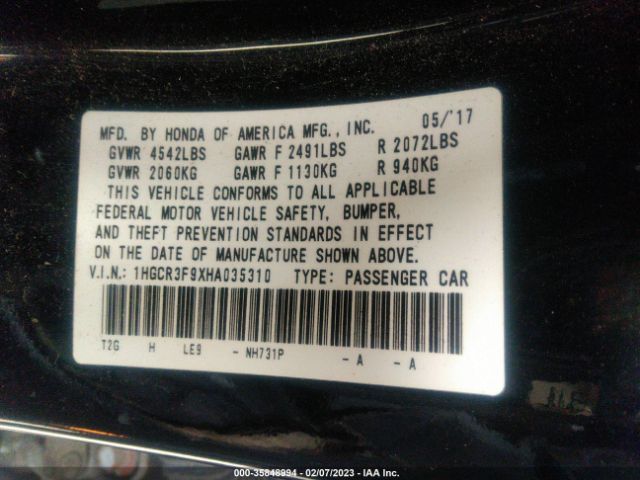 1HGCR3F9XHA035310 Honda Accord Touring V6