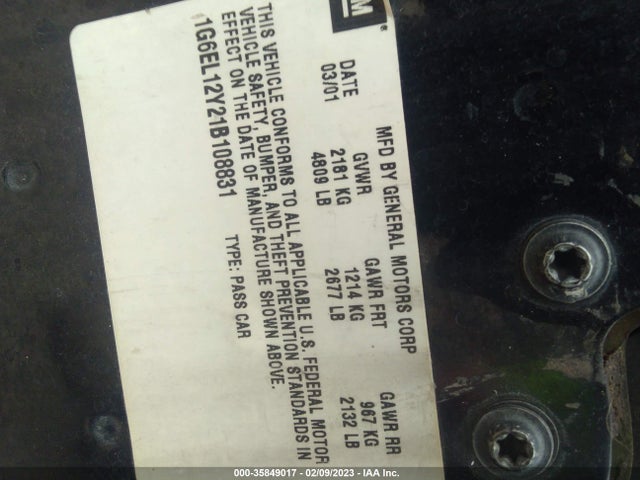 Cadillac Eldorado 2001 1G6EL12Y21B108831 Image 10